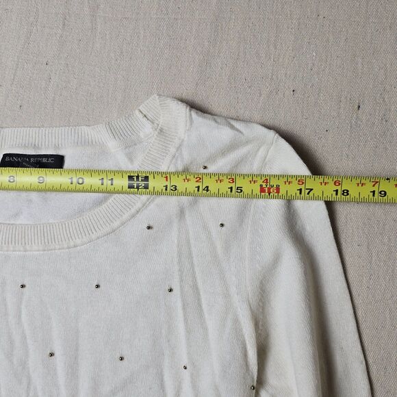 Banana Republic XS White Scoopneck Pullover Sweater Gold-Toned Popcorn Thread - Picture 7 of 11